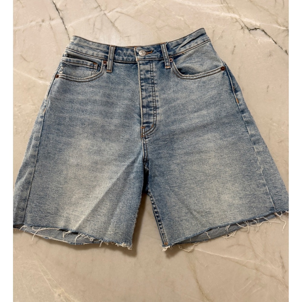 We The Free People Curvy High Rise Denim Shorts Light Wash Raw Hem 27